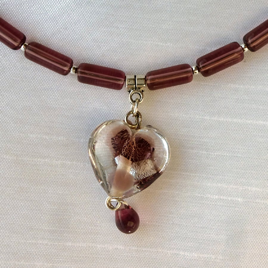 Perfectly Imperfect Lampwork Heart Pendant on a Beaded Necklace