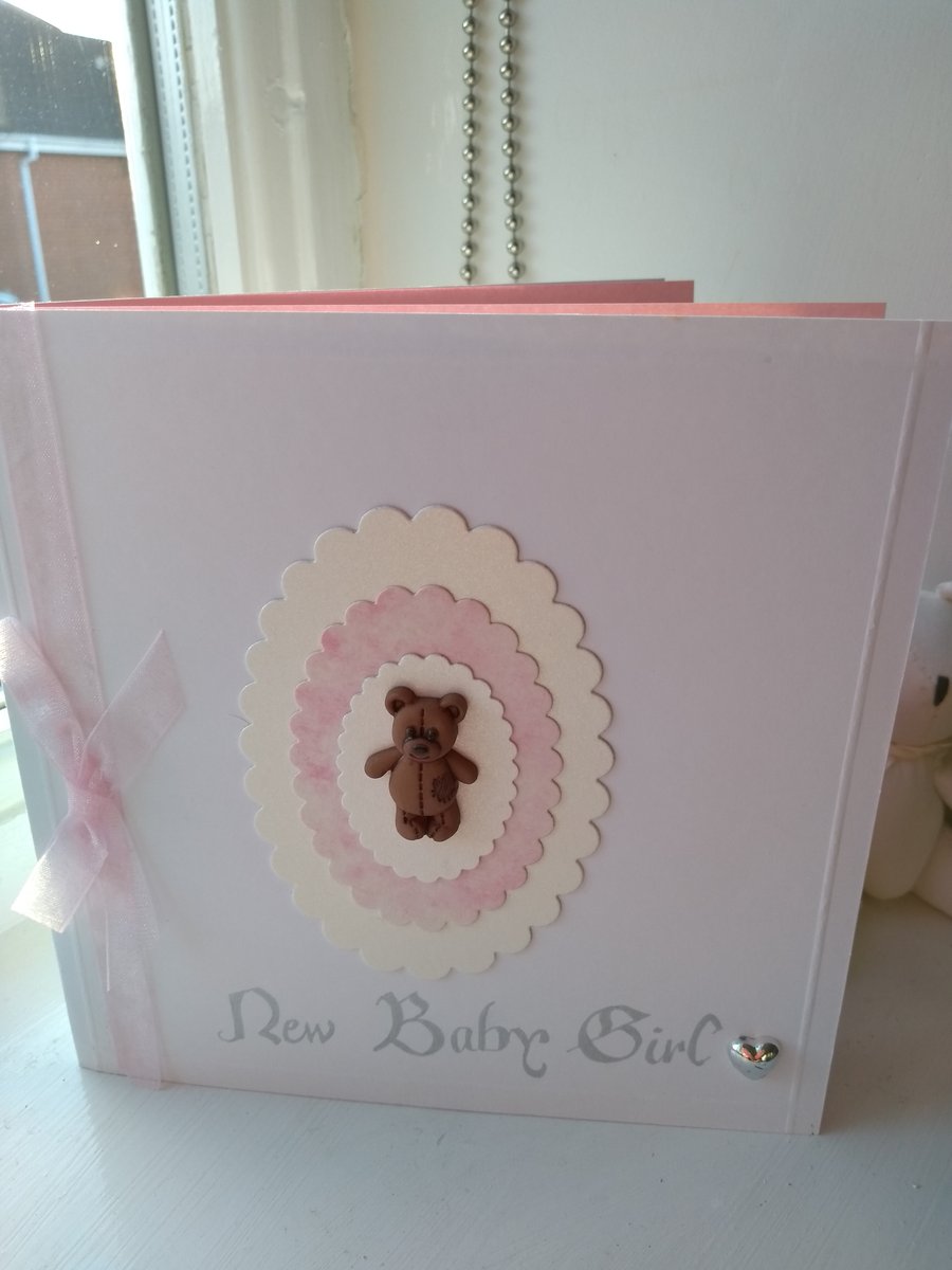Teddy new baby girl card