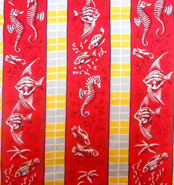 50s 60s  RED Seaside Fish Seahorse Shell Vintage fabric Lampshade option 