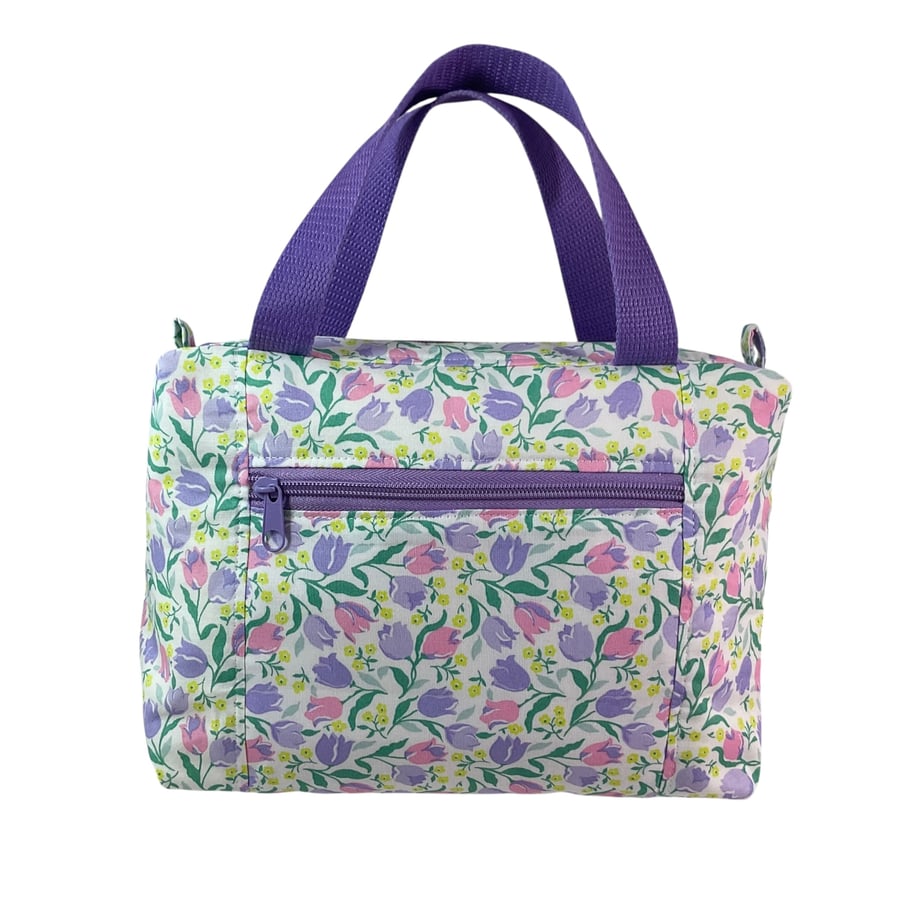 Large wash bag in Liberty cotton, floral toiletries bag with handles and pocket.