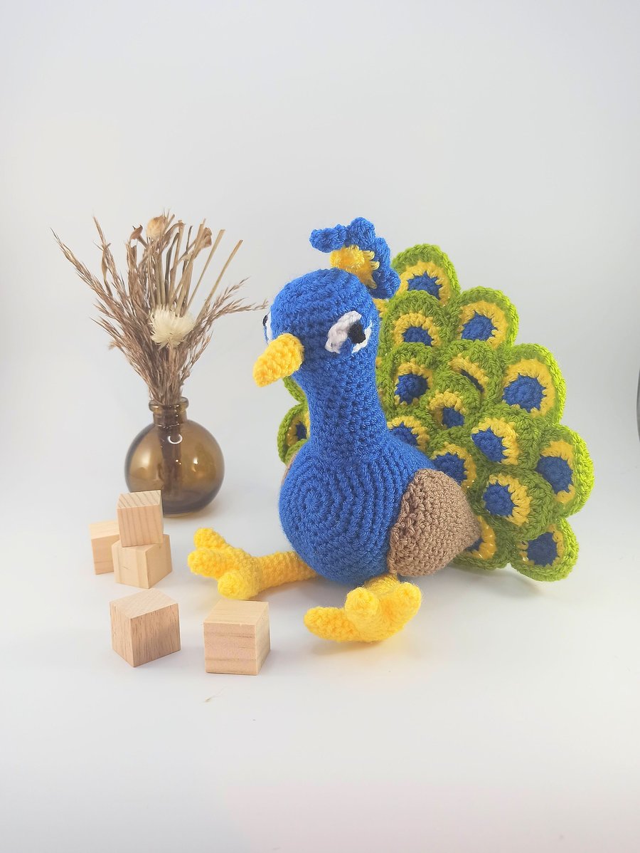 Crochet Peacock Plush Toy: Cuddly Stuffed Animal, Nursery Decor