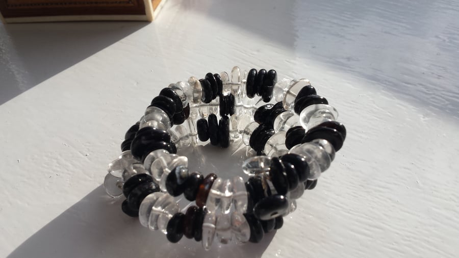 Black and White Memory Wire Coil Bracelet