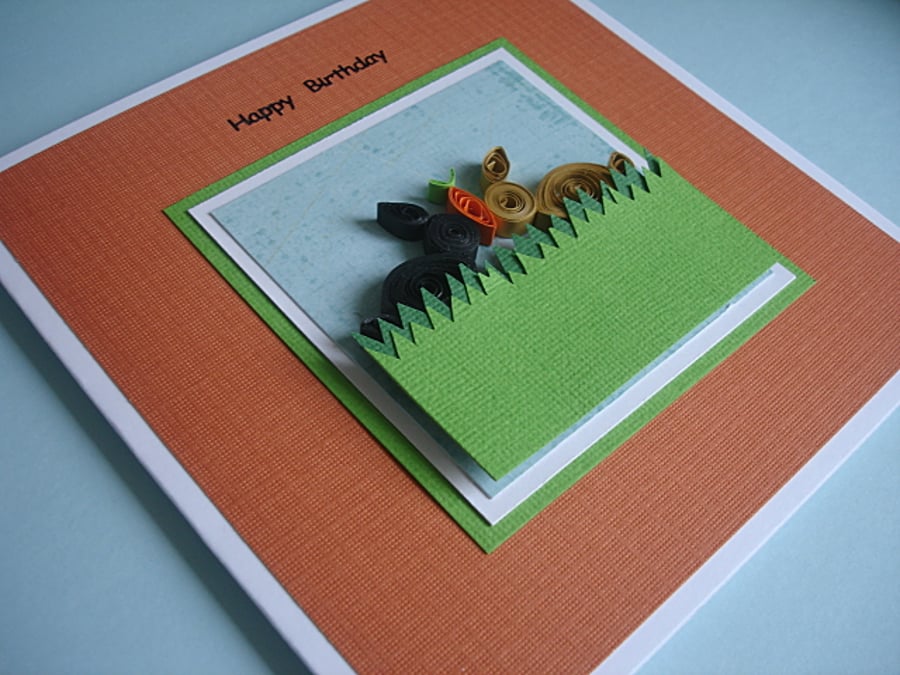 Quilled bunny rabbits birthday card