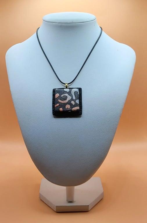 Handmade Square Polymer Clay Pendant Necklace, Geometric Artisan Jewellery, Colo
