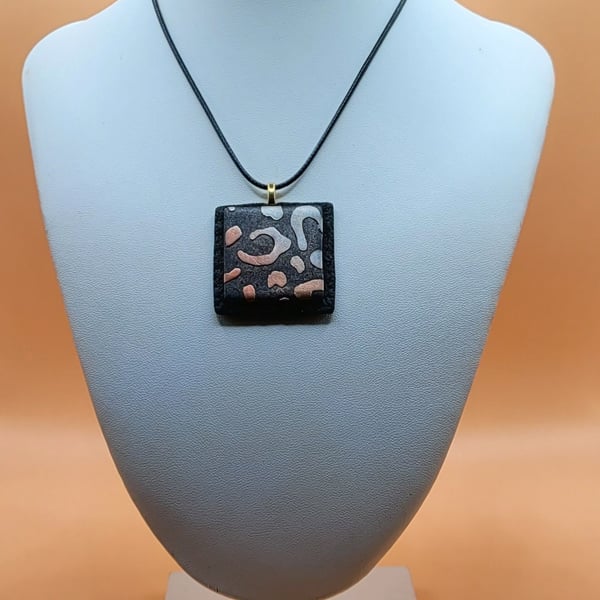 Handmade Square Polymer Clay Pendant Necklace, Geometric Artisan Jewellery, Colo