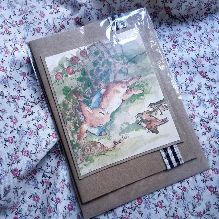 watercolour print greeting card handmade- no 13 rabbit