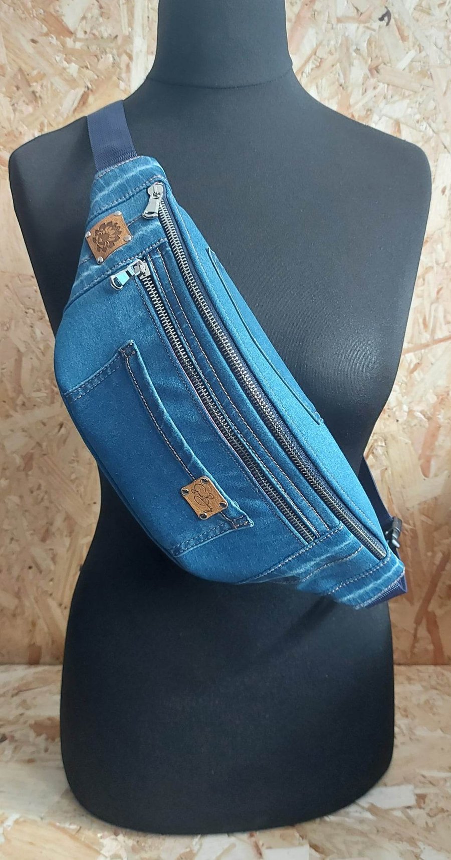 Recycled Denim Women Hip Bag, Fanny Pack, Bumbag, Belt Bag, Waist Bag