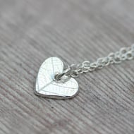 Small Silver Heart Pendant with Leaf Pattern