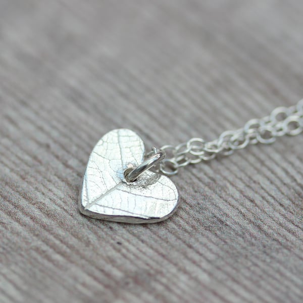 Small Silver Heart Pendant with Leaf Pattern