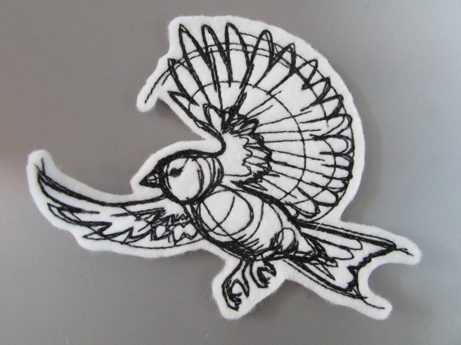 Sketchwork Bird Embroidered Sew on Applique Patch