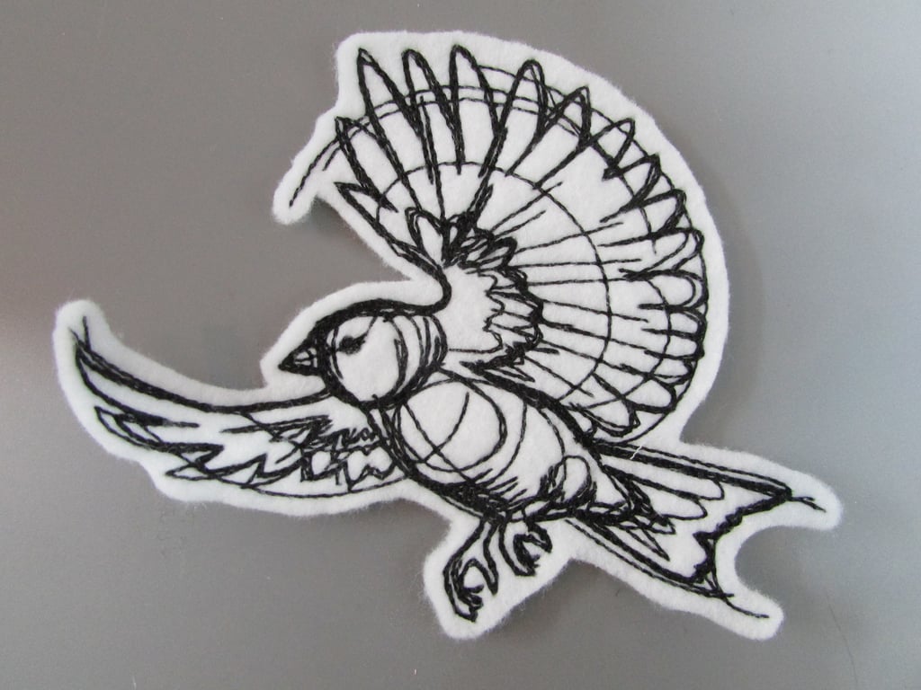 Sketchwork Bird Embroidered Sew on Applique Patch