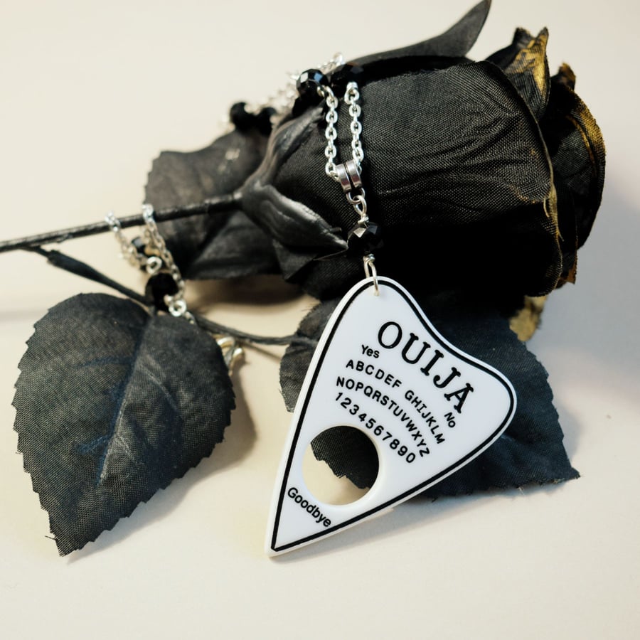 Black and White Planchette Ouija Pointer Necklace, Occult Jewellery