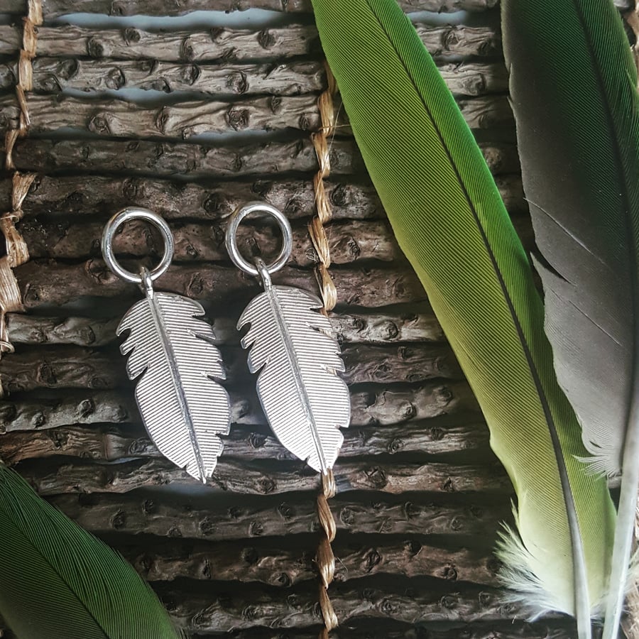 Silver Feather Drop Earrings, Handmade in Sterling Silver