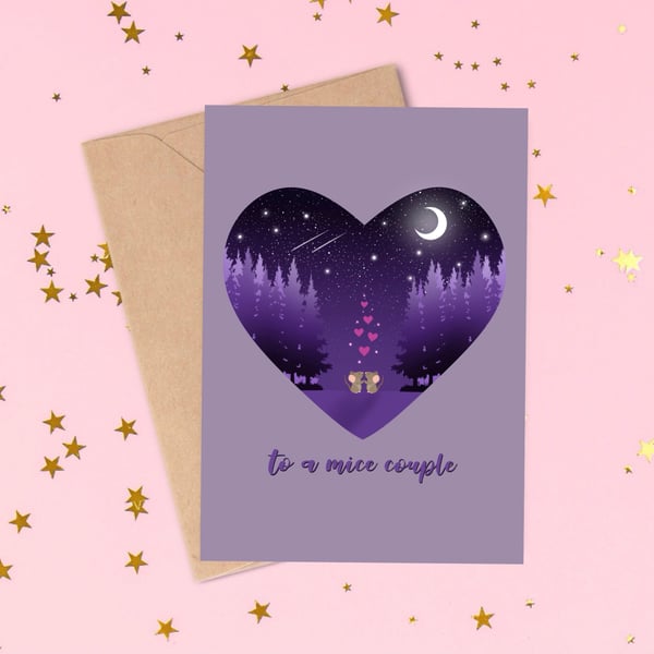 Mice Anniversary Greeting Card, Wildlife Love Couple Card.