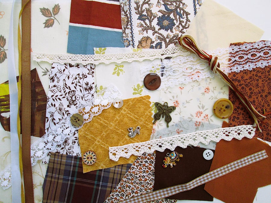 Mini neutrals and brown slow stitching or junk journal kit for a beginner