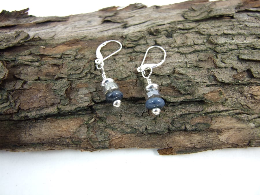 Sterling Silver Earrings Blue Dumortierite & Labradorite Gemstones