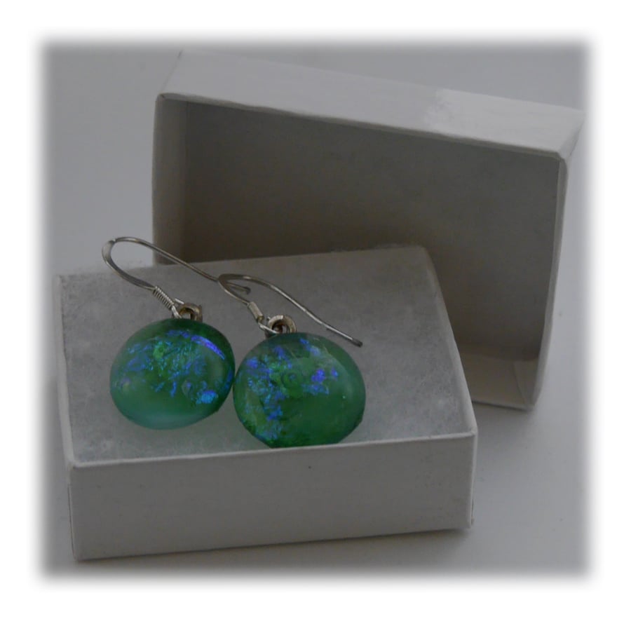 Handmade Fused Dichroic Glass Earrings 158 Pale green shimmer