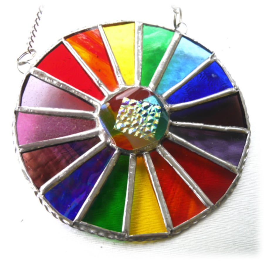 SOLD Summer Solstice Rainbow Burst Suncatcher Stained Glass Handmade 036