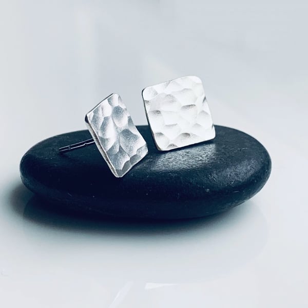 HANDMADE Sterling silver square stud earrings, Stud earrings 