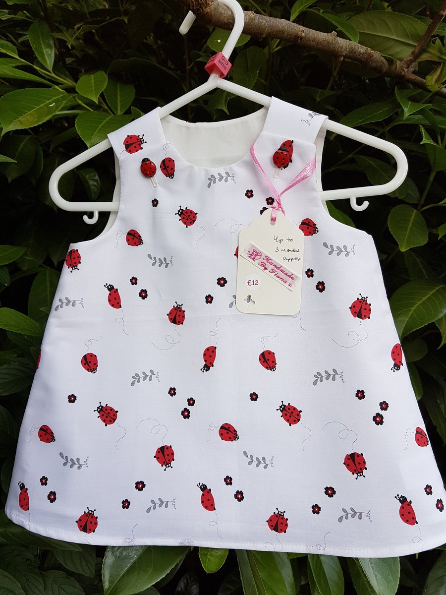 Age: 0-3m. White cotton ladybird dress.