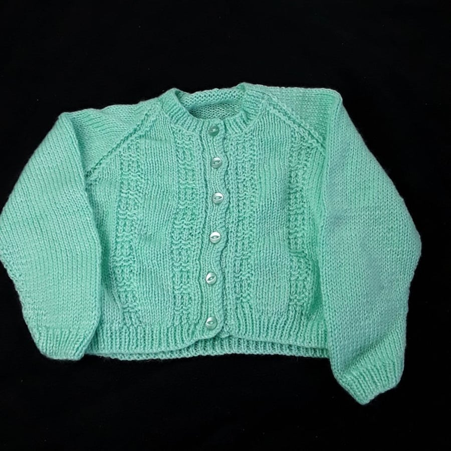Hand knitted boys girls mint green cardigan 2 - 3 years baby knitwear clothes 