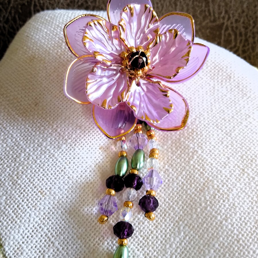 Handmade Lilac Lucite Flower With Crystal Tassel 