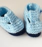 Blue knitted baby booties, blue booties, baby boy, handmade, 0-3 months