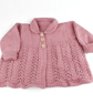 Rose pink Hand Knitted Baby Cardigan, Collared Sweater, Girls, Baby Shower Gift  - Image 1