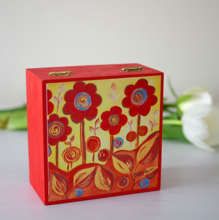 Orange Floral Jewellery Box with Art Print, Mother's Day Gift, Valentine's Gift
