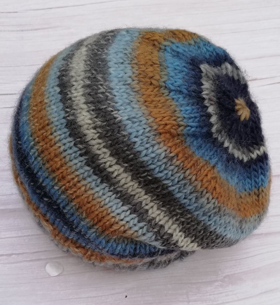 Hand knitted, Pure Wool, Banded Hat - 'By the Coast' Generous Fit