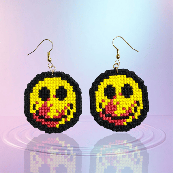 Smiley Face Cross Stitch Earrings