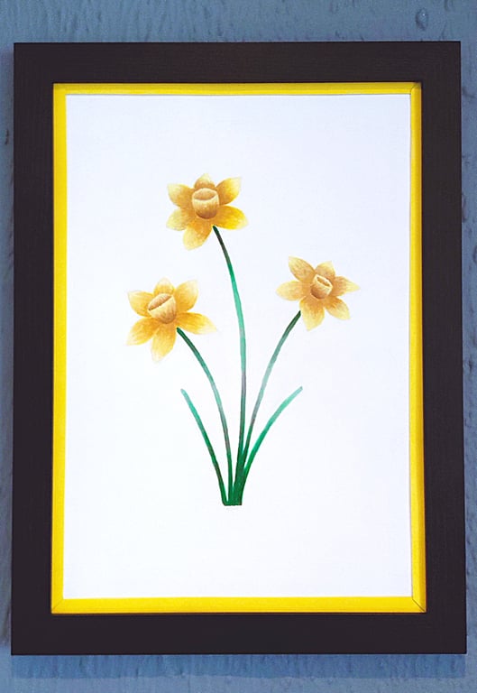 Genuine Made in UK Framed A3 Print Daffodils Vibrant Yellow Border Wallart