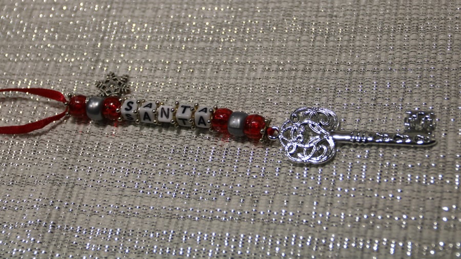 Santa's Magic Key, Christmas tree decoration, Silver-Grey beads