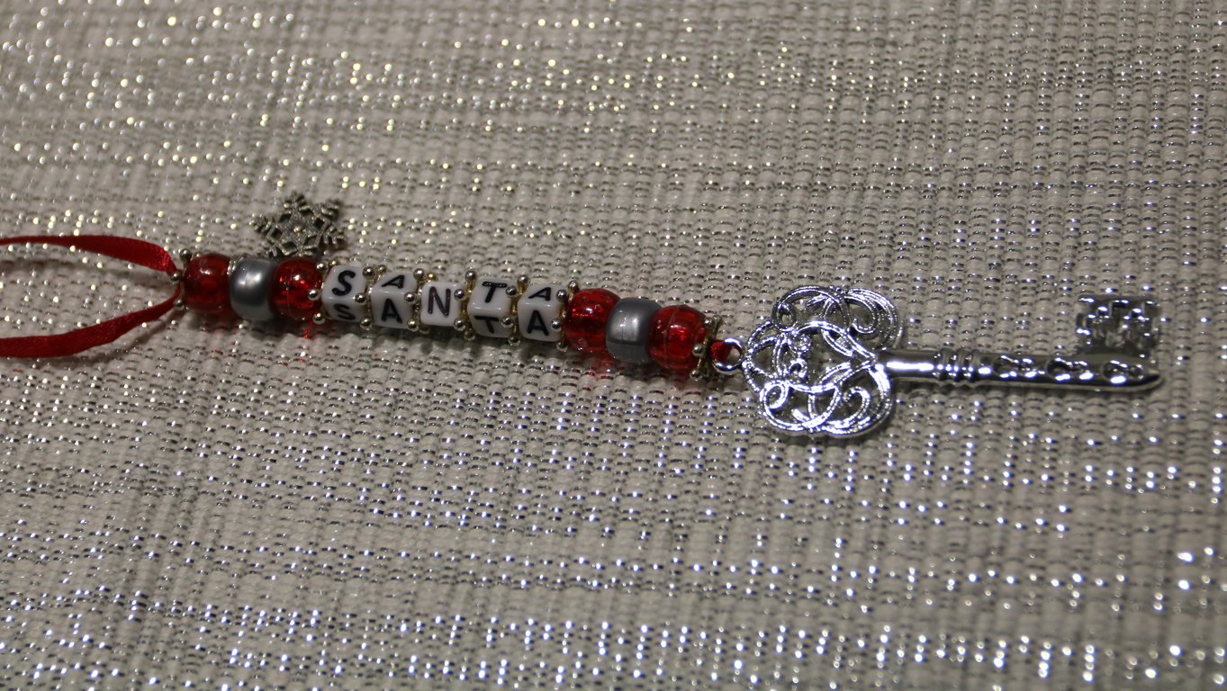 Santa's Magic Key, Christmas tree decoration, Silver-Grey beads