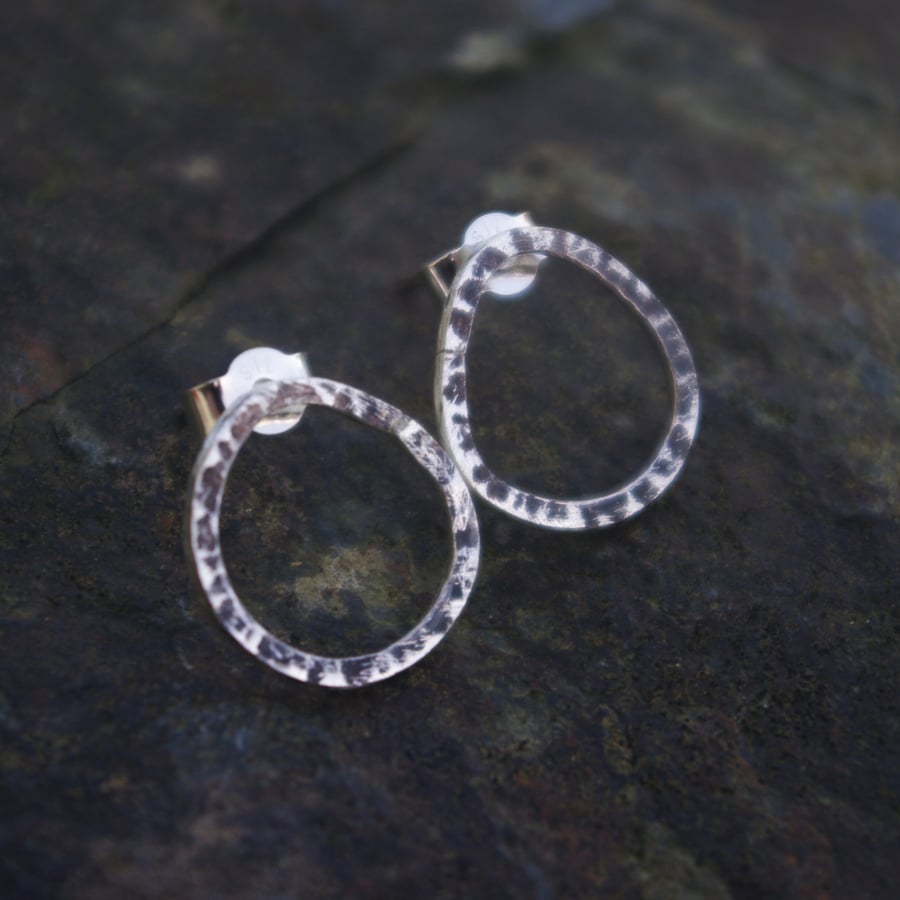 Eco Silver Textured Circle Stud Earrings