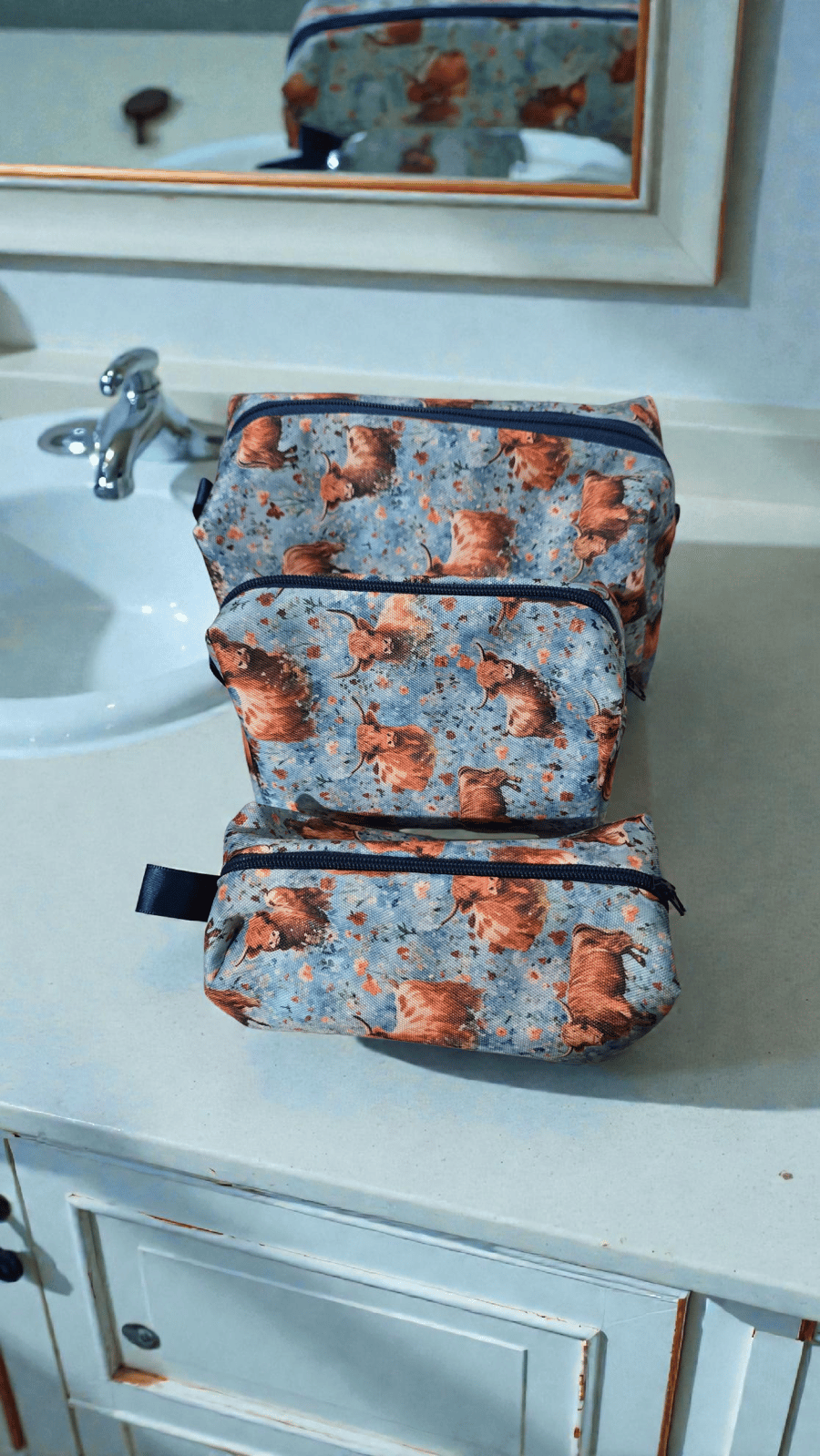 Handmade personalised highland cow makeup bag