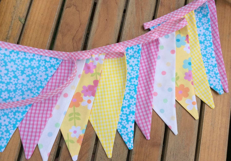 Baby girl Bunting - pink and Turquoise and lemon bunting 12 flags , 2.4m long 