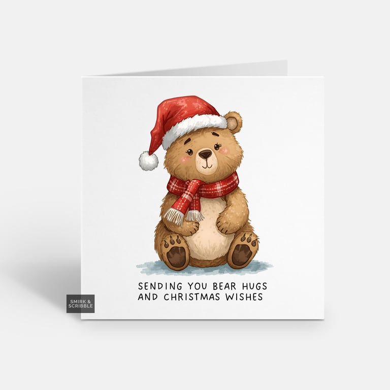 Unique Funny Christmas Card For Him Or Her - Cute Xmas Greeting - Bear 