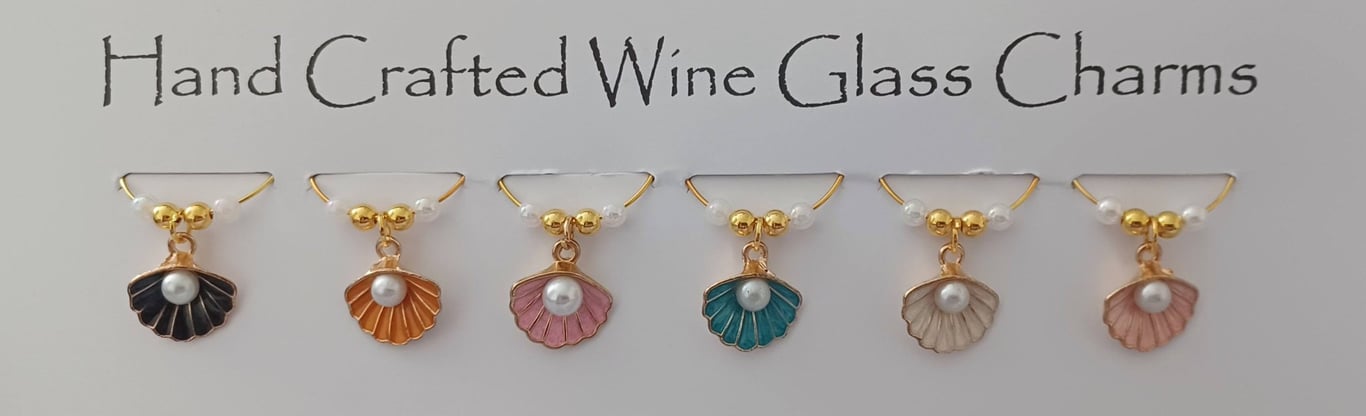 Oyster Shell and Pearl Wine Glass Charms set of 6