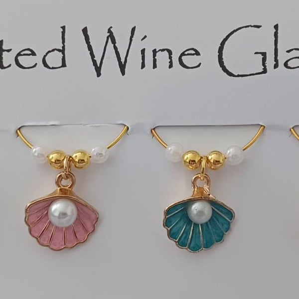 Oyster Shell and Pearl Wine Glass Charms set of 6