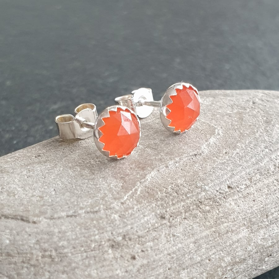 Carnelian stud earrings, Bright colourful earrings
