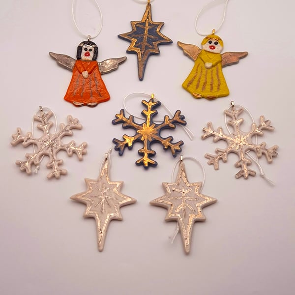 Eight Handmade Fused Glass Cookie Style Christmas Decorations
