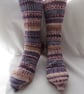 Hand-cranked Knitted Ribbed Wool Socks Size 8 to 9 - Image 1