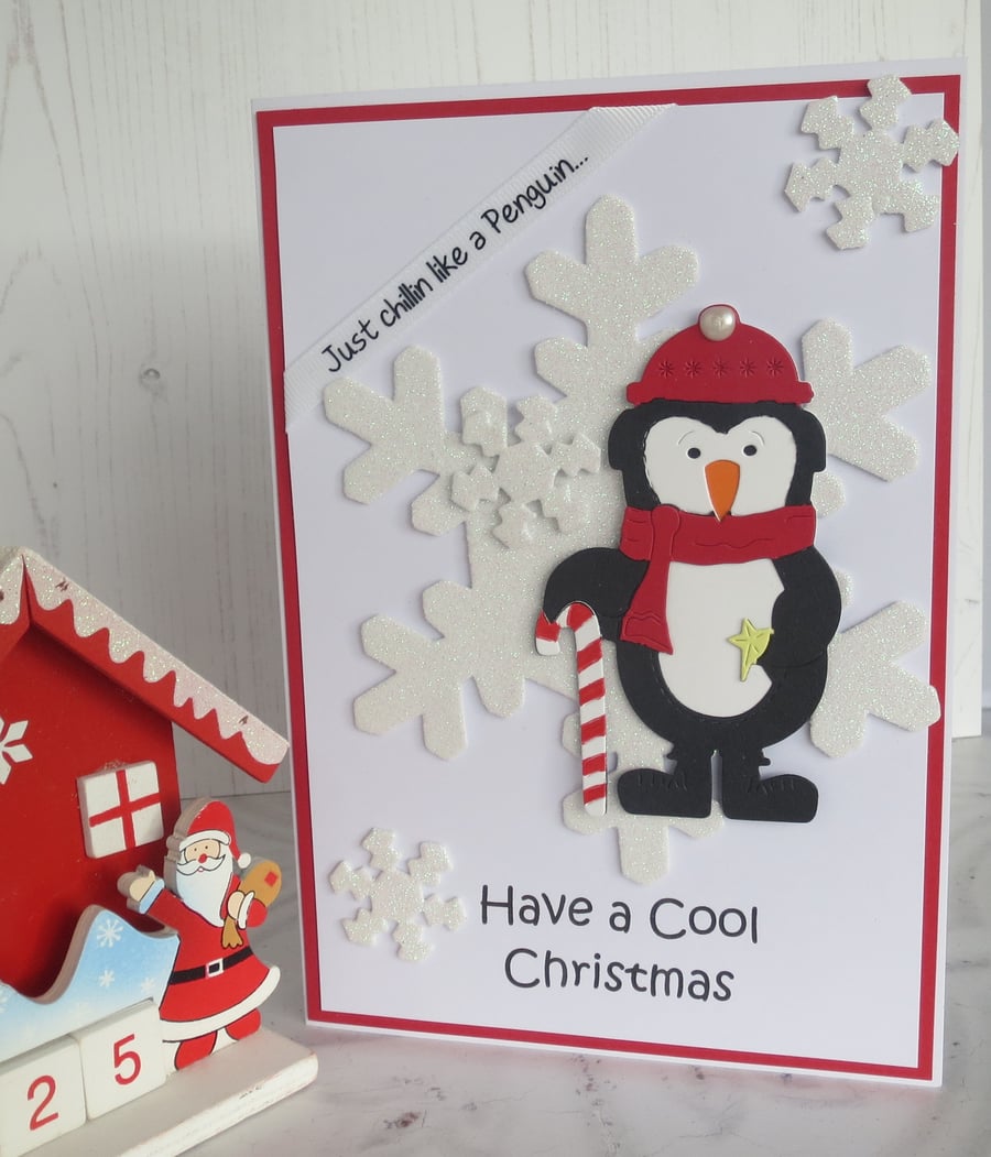 Fun Christmas Penguin handcrafted card