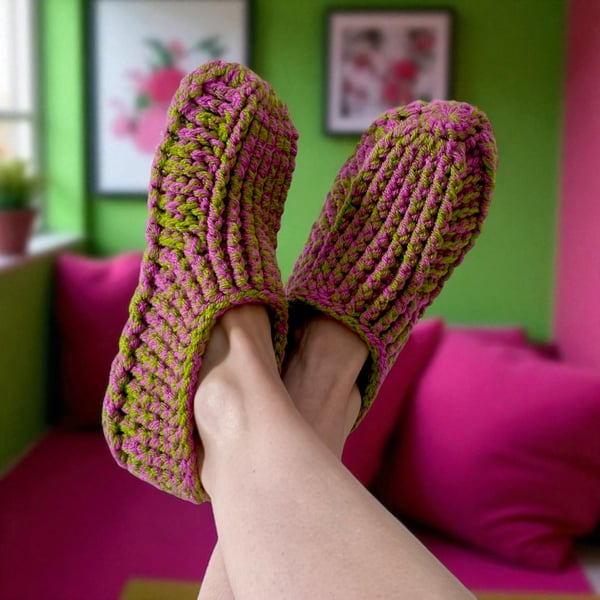 Apple & Magenta Crochet Cozy Slipper Socks