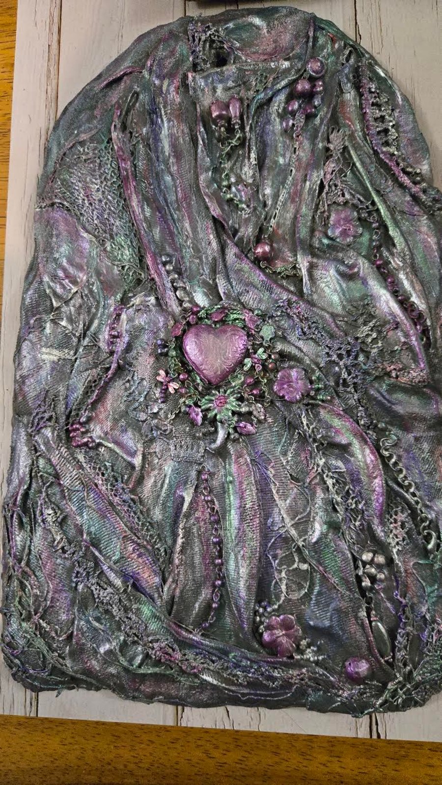 Handcrafted mixed media hanging wall art  'Enchanted Heart'