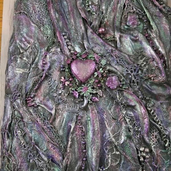 Handcrafted mixed media hanging wall art  'Enchanted Heart'