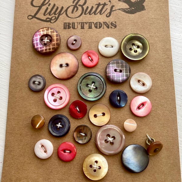 24 Mother of Pearl Buttons - Multi Coloured