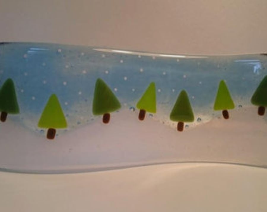 Fused Glass Winter Scene Christmas Wave