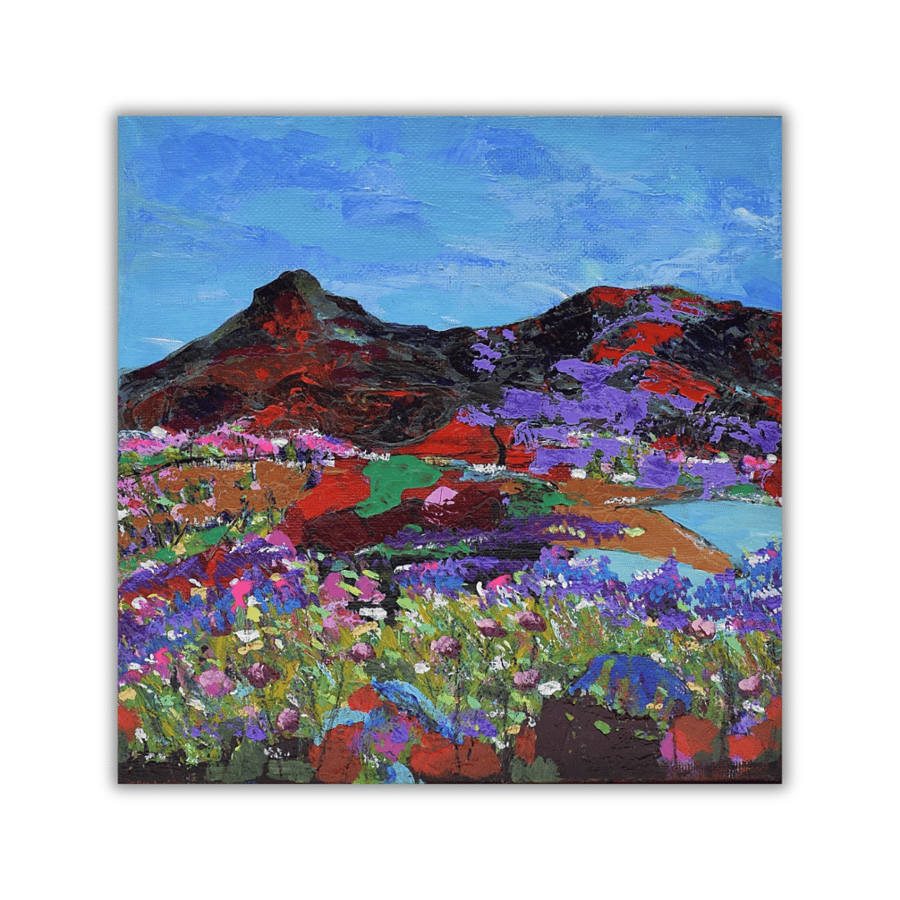 A framed colourful mountain landscape - Scotland - acrylic on canvas